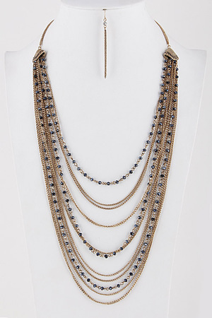Long Layered Chain and Bead Necklace Set 5ICJ8